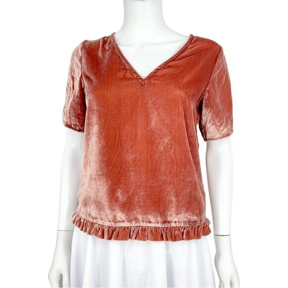 Madewell Women’s Flare Sleeve Orange Velvet Tulip-Sleeve Ruffle Top Size XXS - Picture 3 of 8